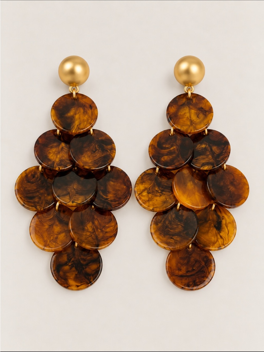New! Tortoiseshell Disc Cluster Statement Drop Earrings NWOT